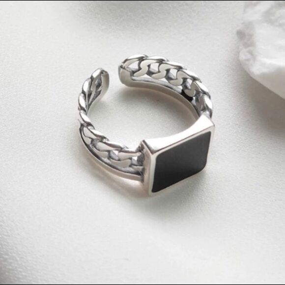 Insta Black Sterling Silver Chain Ring - Picture 5 of 6
